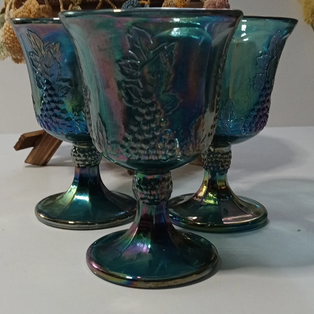 Indiana Blue Carnival Glass Goblets in Original Box - set of 3